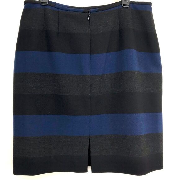 Tahari Blue Gray Black Horizontal Stripe Career Pencil Skirt - Picture 6 of 13